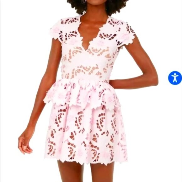 Self Portrait Dress Pink Cotton Guipure Mini Dress Light Pink Size 10